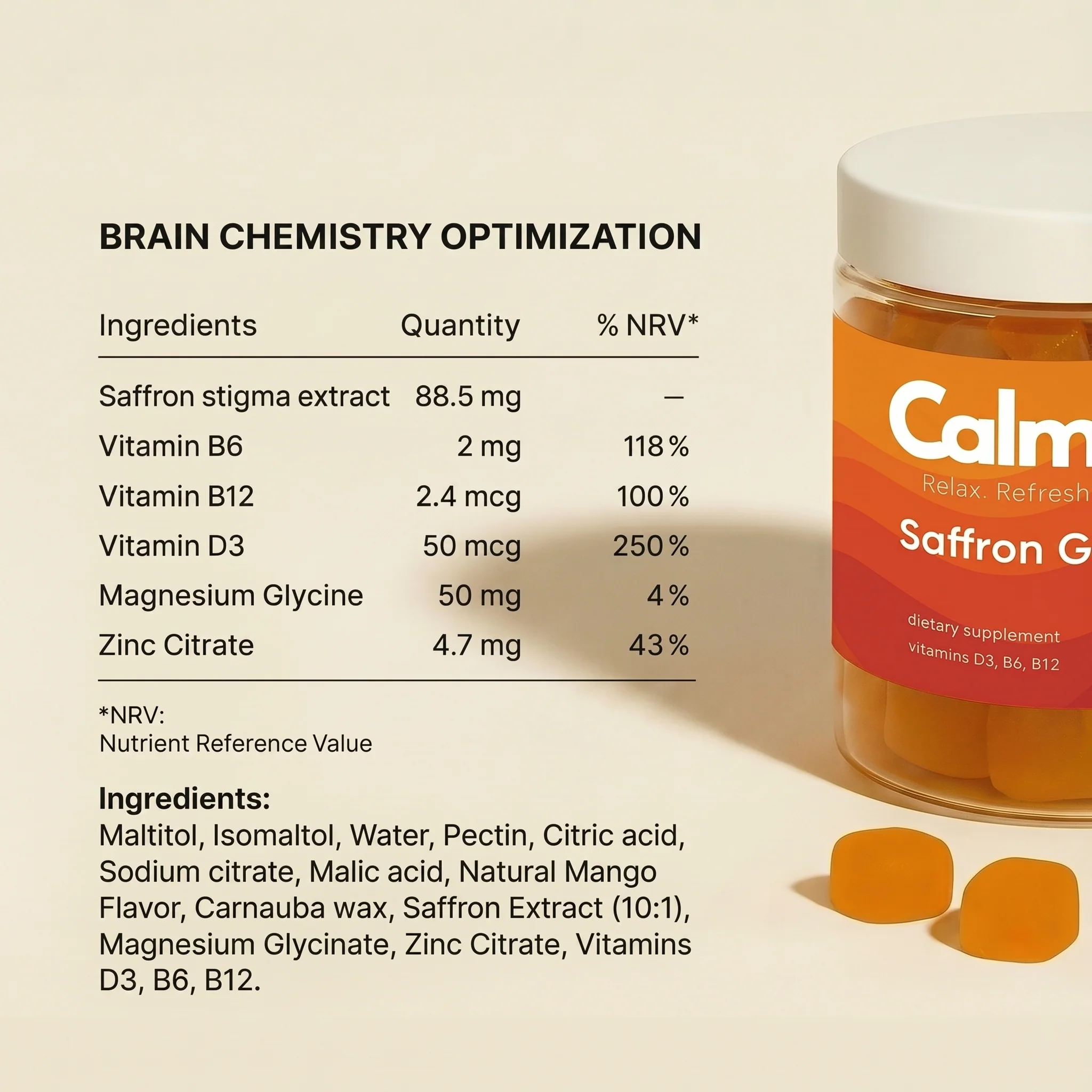 Saffron Gummies for Anxiety & Stress Relief - Calmora By Calmi - Image 3